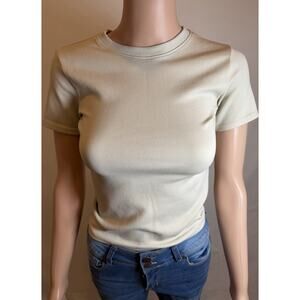GUESS Cream Ribbed Crewneck Short Sleeve Top
